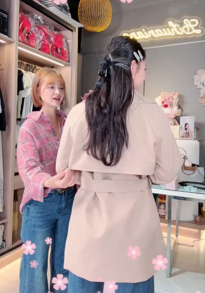 🆕新品上架【梨花瑪雅】短版英倫風卡其色經典雙排釦修身風衣外套