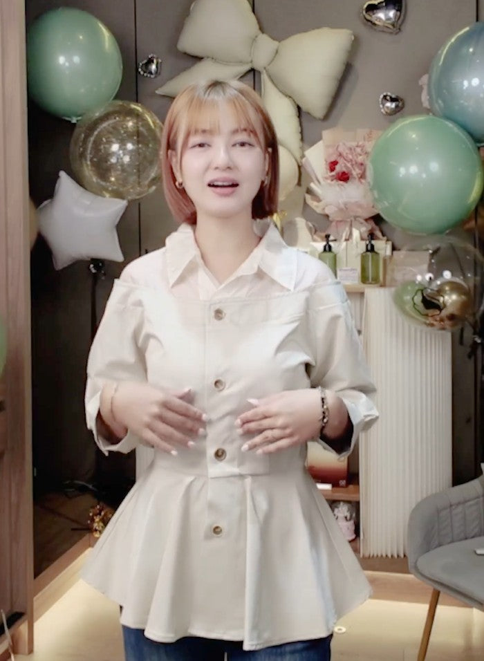 💖新品上架【梨花瑪雅】自訂款韓國設計挺感絕美透膚傘擺經典修身襯衫(三色)限量販售