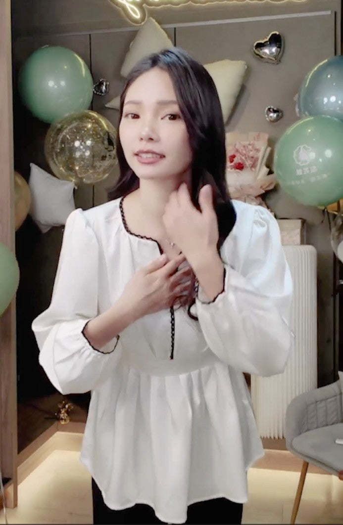 🆕新品上架💖【梨花瑪雅】熱賣款😘氣質緞面黑色蕾絲滾邊高級感雪紡上衣