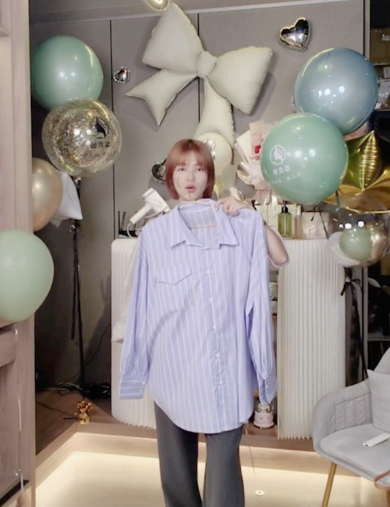 新品上架【│梨花娘】🤞韓國直條紋男友風寬鬆慵懶墊肩長板襯衫(2色)