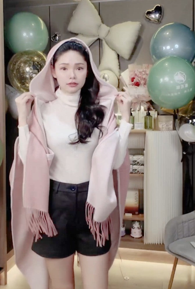 🆕新品上架💖【梨花瑪雅】秋冬新款🐏高級100%羊羔毛雙面斗篷連帽披肩外套(兩色)