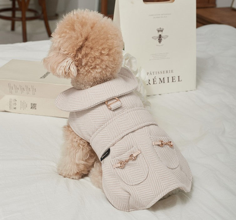 韓國BAILEY💖【梨花娘】秋冬新品上架 英倫風翻領人字紋口袋寵物大衣(2色)