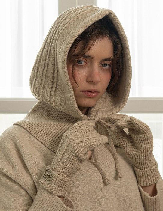 ✈️【梨花娘】韓國BAILEY❄️北歐暖嶼連帽圍脖針織親膚保暖手套親密寵物同款(2色)