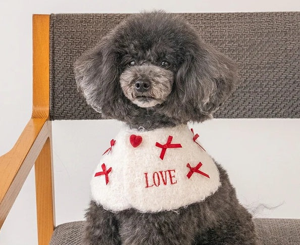 新品上架【梨花娘總代理】🐾日本品牌Solgra 冬日甜心刺繡毛呢蝴蝶結愛心寵物領巾🐶(S~L)