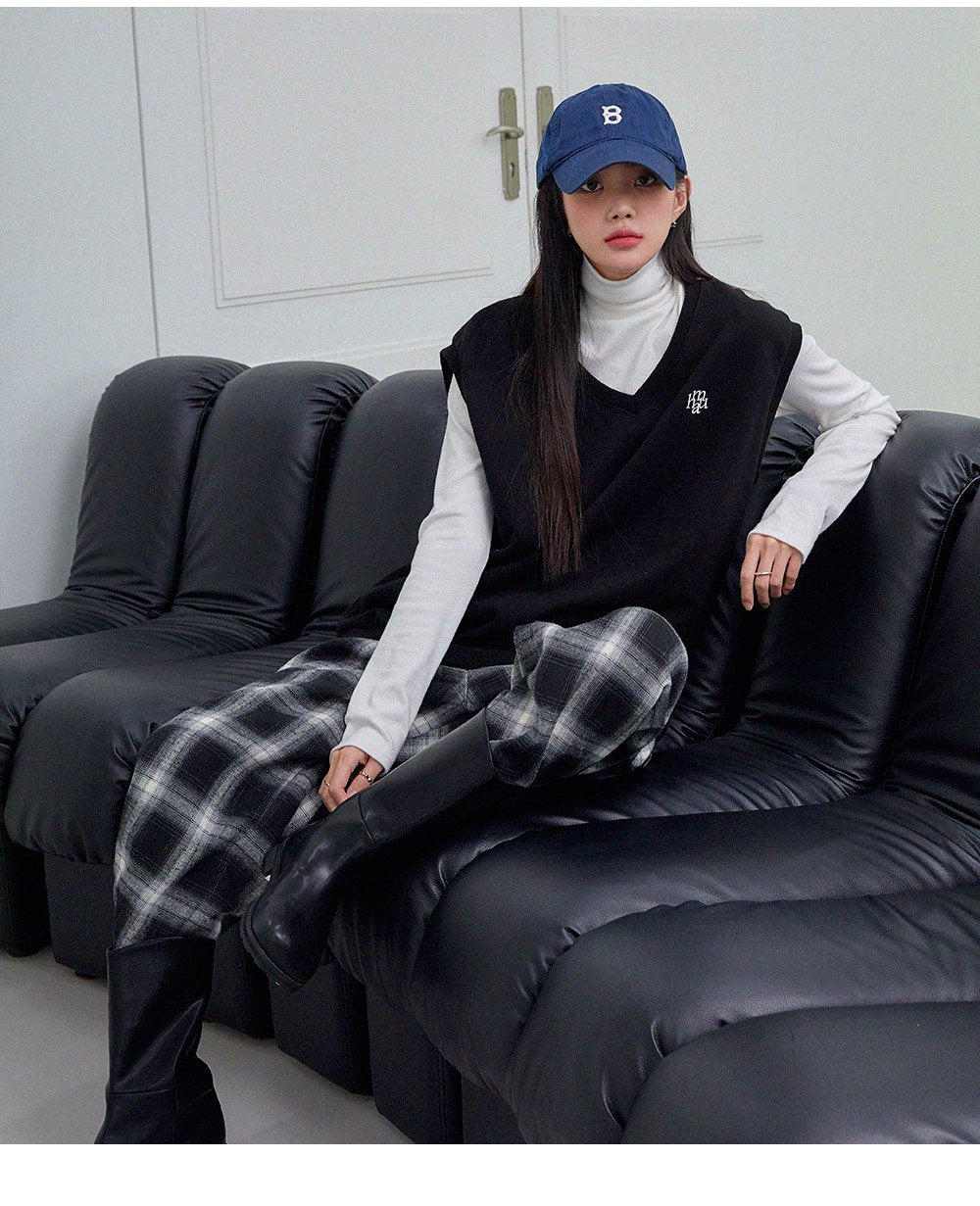 韓國 muahmuah {新品9折特惠} 方格子寬腿鬆緊帶 褲子  (現貨)