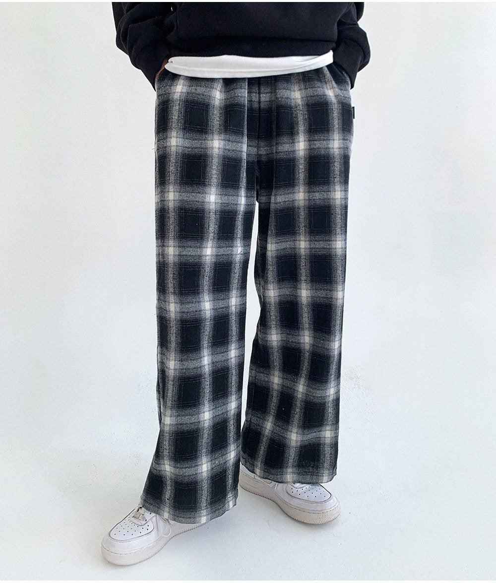 韓國 muahmuah {新品9折特惠} 方格子寬腿鬆緊帶 褲子  (現貨)