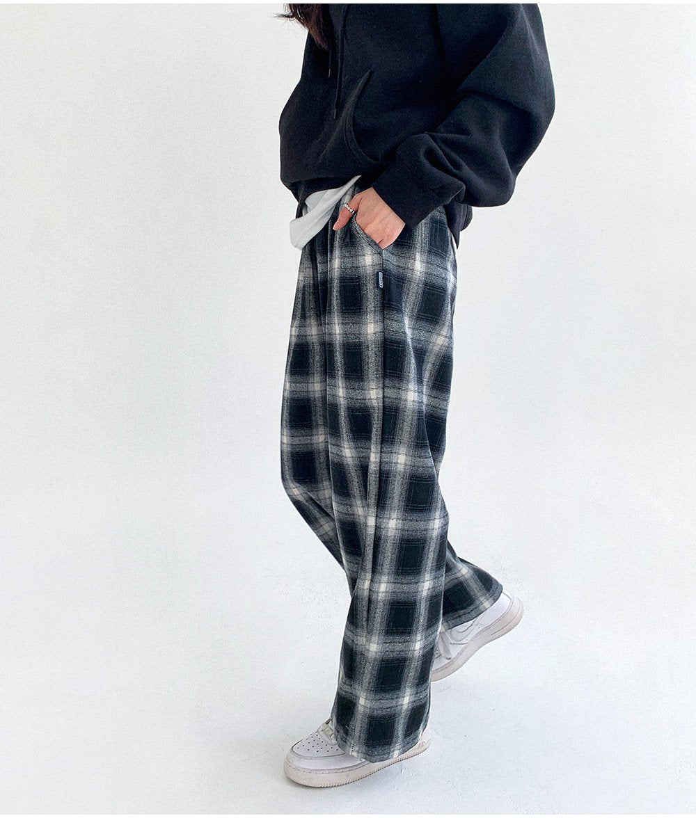 韓國 muahmuah {新品9折特惠} 方格子寬腿鬆緊帶 褲子  (現貨)