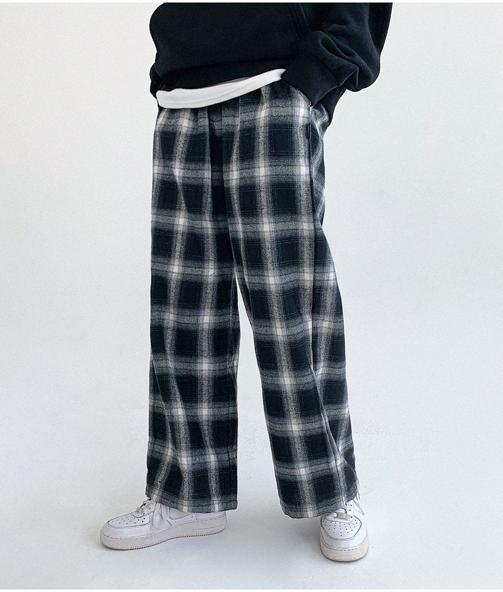 韓國 muahmuah {新品9折特惠} 方格子寬腿鬆緊帶 褲子  (現貨)