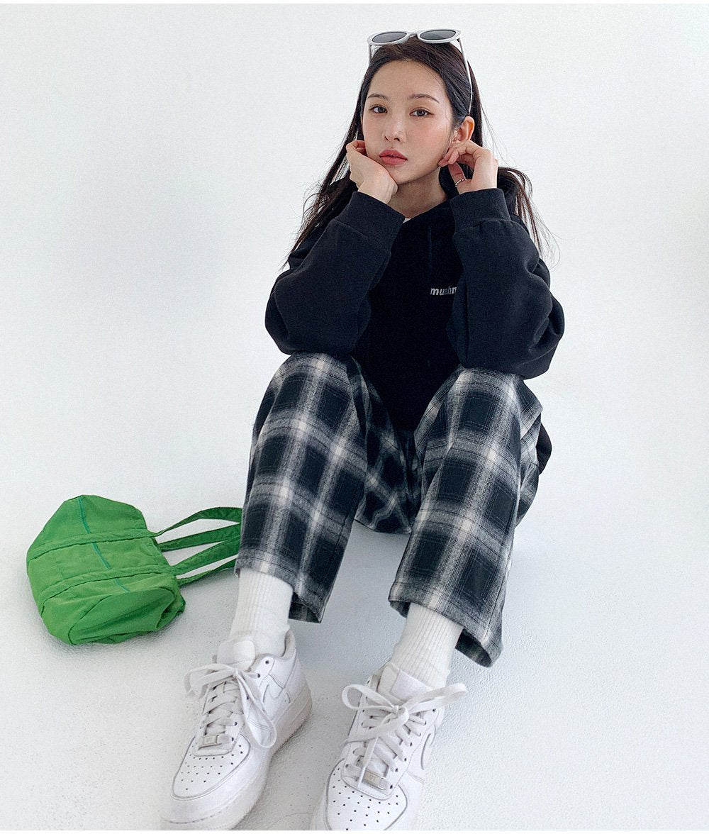 韓國 muahmuah {新品9折特惠} 方格子寬腿鬆緊帶 褲子  (現貨)