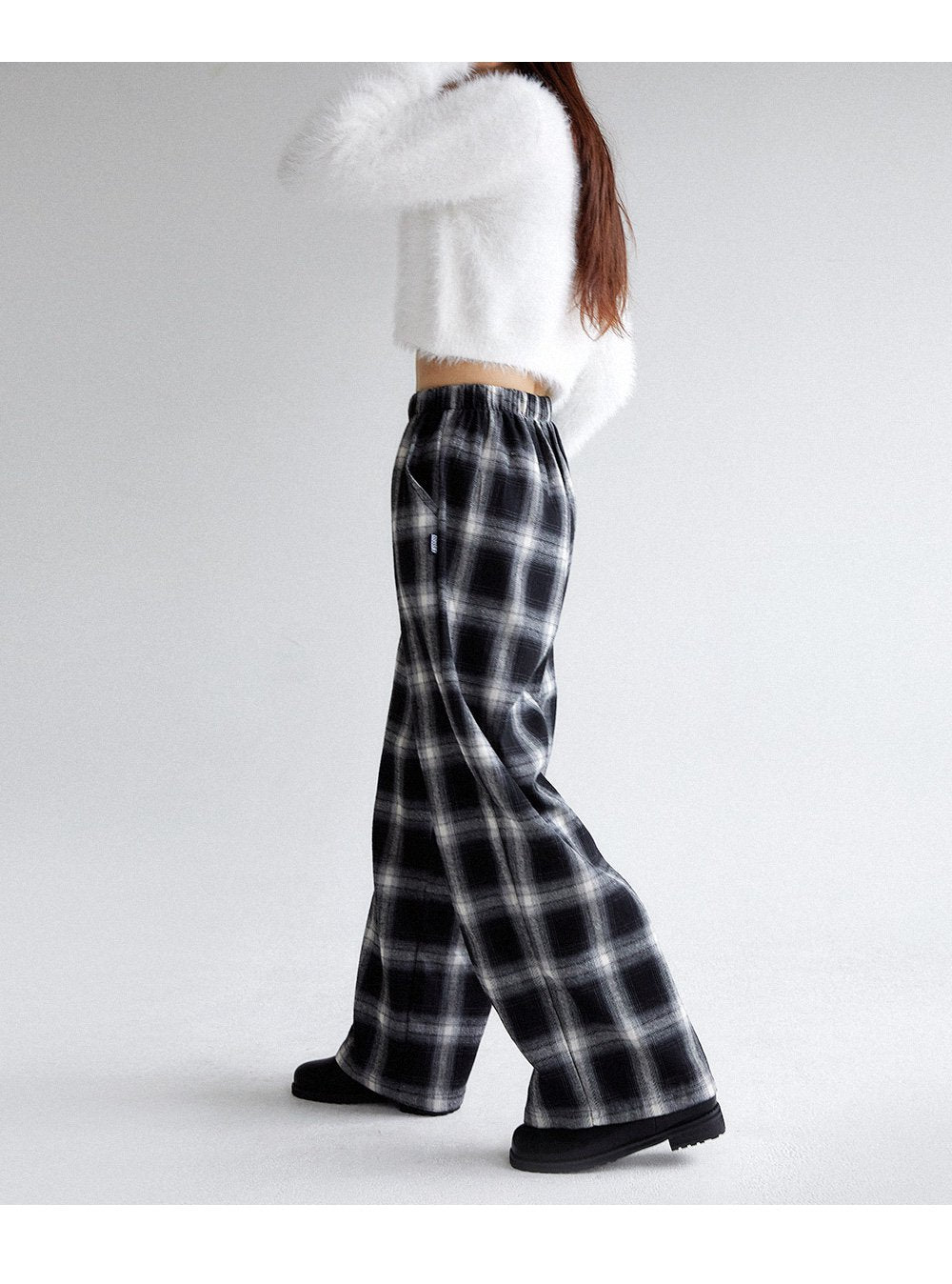 韓國 muahmuah {新品9折特惠} 方格子寬腿鬆緊帶 褲子  (現貨)