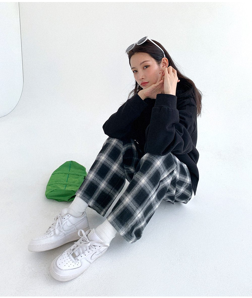 韓國 muahmuah {新品9折特惠} 方格子寬腿鬆緊帶 褲子  (現貨)