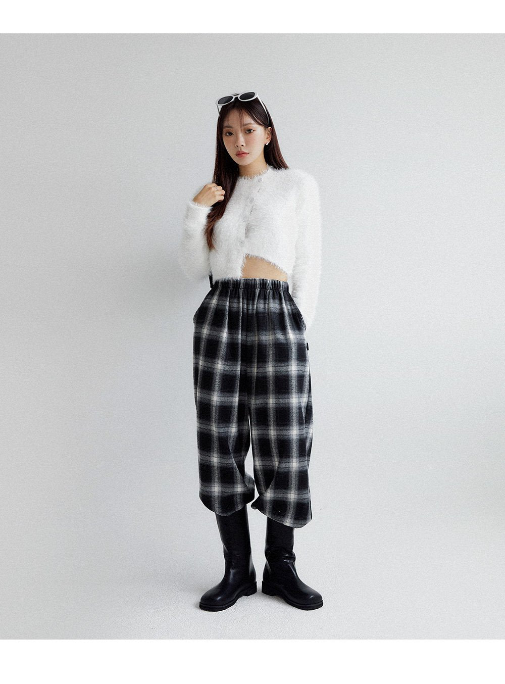 韓國 muahmuah {新品9折特惠} 方格子寬腿鬆緊帶 褲子  (現貨)