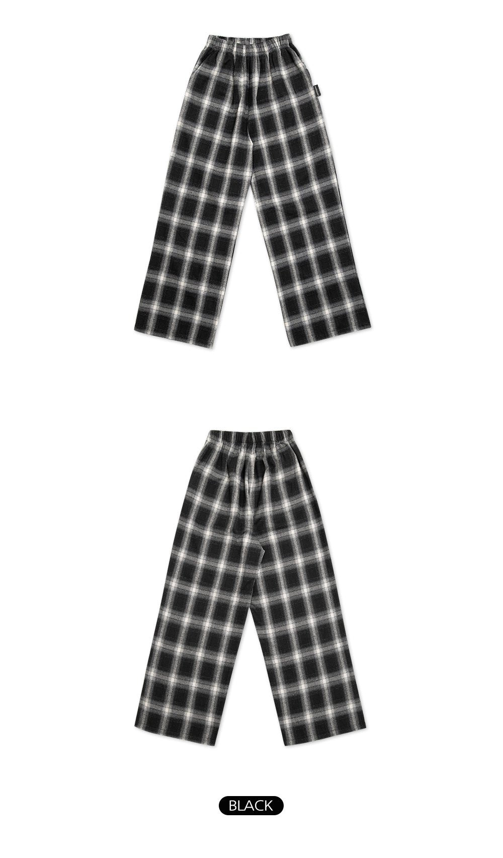 韓國 muahmuah {新品9折特惠} 方格子寬腿鬆緊帶 褲子  (現貨)