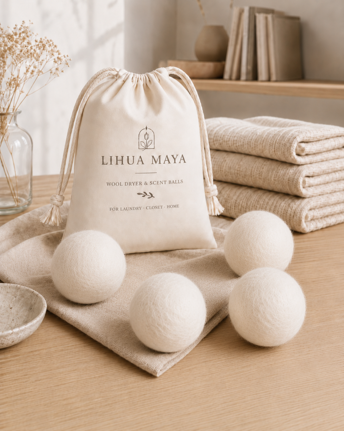 🌿新品上架 【LIHUA MAYA】歐盟銷售款🐑純白天然100%紐西蘭羊毛烘衣球附收納棉布袋 7CM｜6入組