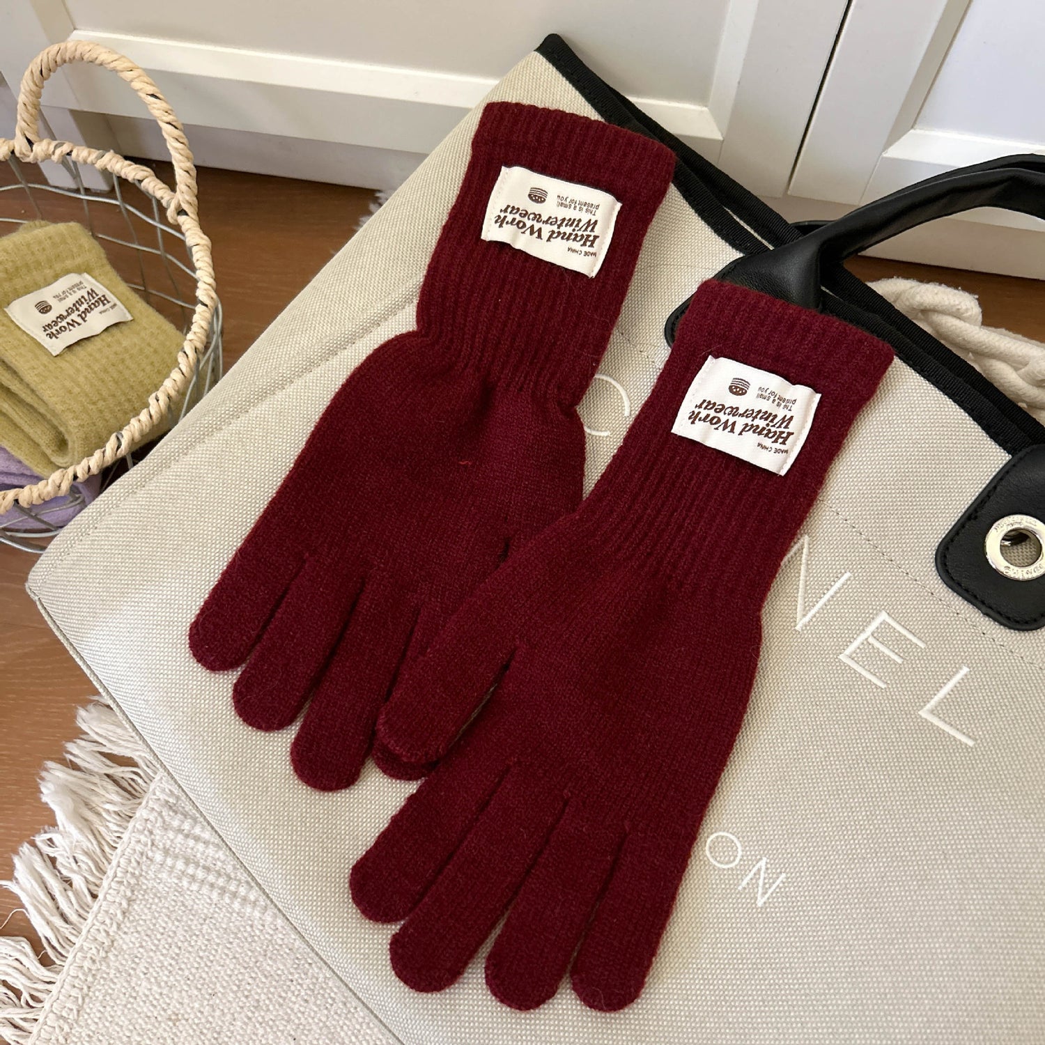 🆕新品上架【梨花瑪雅】🍂秋冬糖果色可觸屏幕露指針織保暖手套(14色)