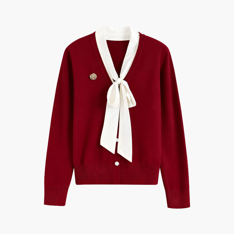 💜新品上架【梨花瑪雅】法式氣質 V 領蝴蝶結綁帶顯白名媛風修身顯瘦針織衫(兩色)