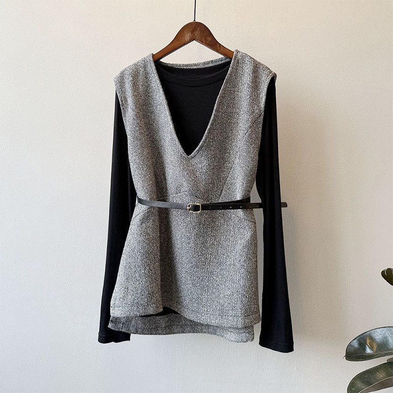 💕新品上架【梨花瑪雅】經典時尚修身V領馬甲背心附皮帶上衣💖💖