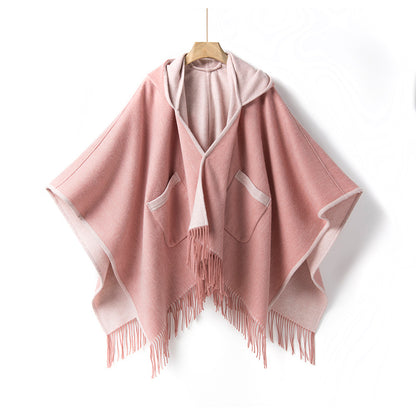 🆕新品上架💖【梨花瑪雅】秋冬新款🐏高級100%羊羔毛雙面斗篷連帽披肩外套(兩色)