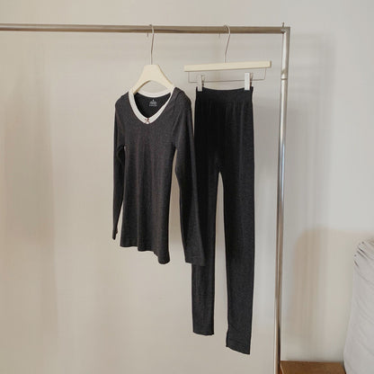 🆕新品上架💖【梨花瑪雅】🐏綿羊毛輕盈舒適V領合身發熱套裝(6色)