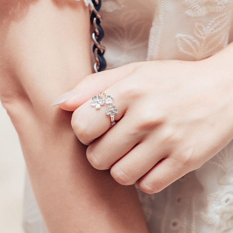 💖新品上架【梨花瑪雅】實拍選品925純銀梨花朵金銀撞色開口戒指(戒圍可調)