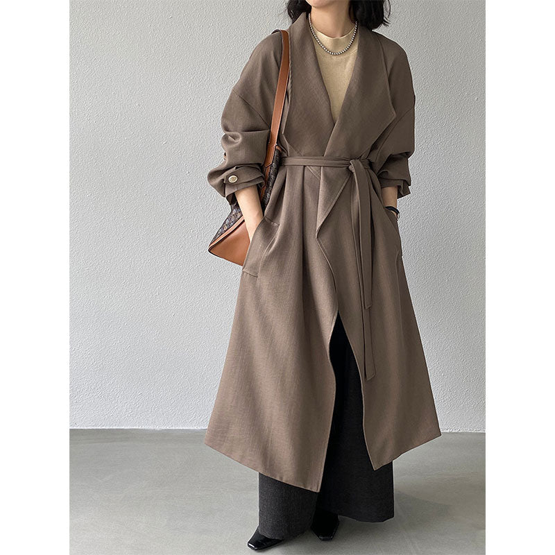 🆕新品上架💖【梨花瑪雅】秋款高級垂墜美感天絲寬鬆慵長板風衣外套(2色)