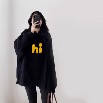 🆕新品上架💖【梨花瑪雅】百搭慵懶閒連連帽英文Hi寬鬆長板T恤(2色)