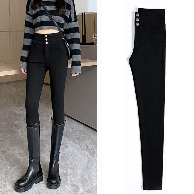 🆕新品上架💖【梨花瑪雅】🔥熱賣款超彈力緊身顯瘦高腰鉛筆腿三排釦窄管褲