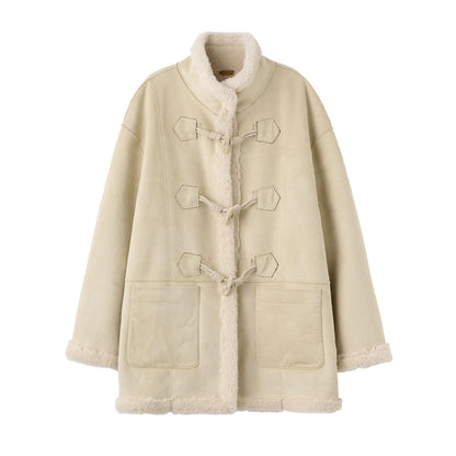 💜新品上架【梨花娘】韓國品牌GENERAL IDEA軟萌牛角扣俐落麂皮風雙面穿仿羊羔絨大衣(兩色)