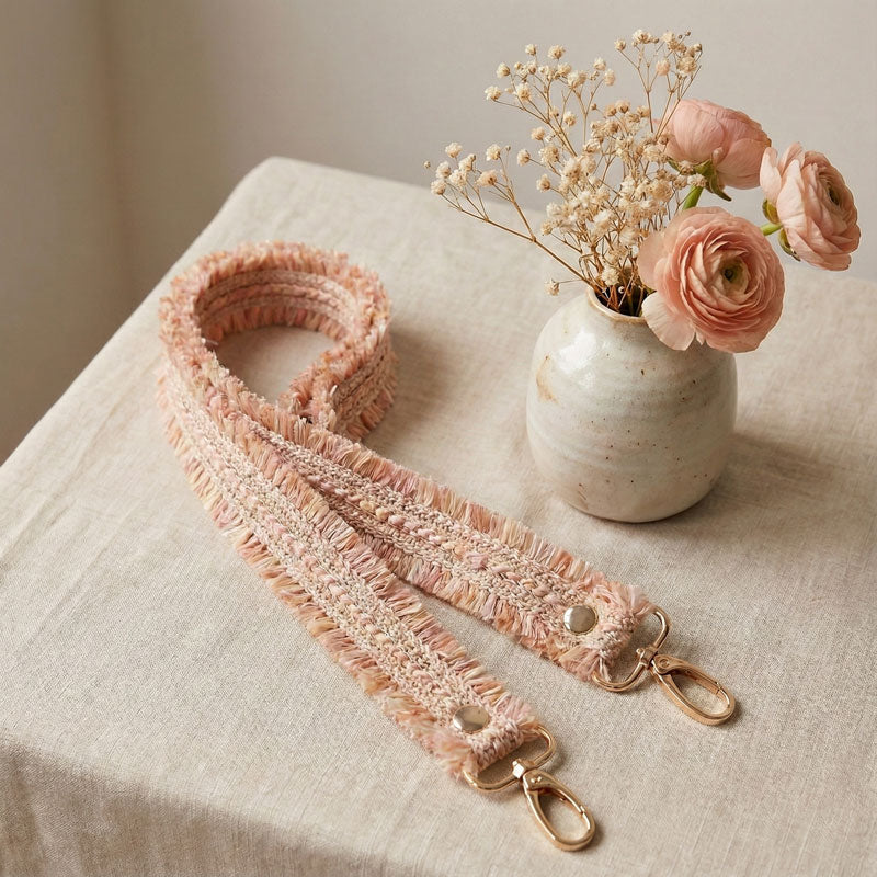 新品上架【梨花瑪雅】💖法式精緻寬版毛線小香風編織粗花呢流蘇邊背帶💕