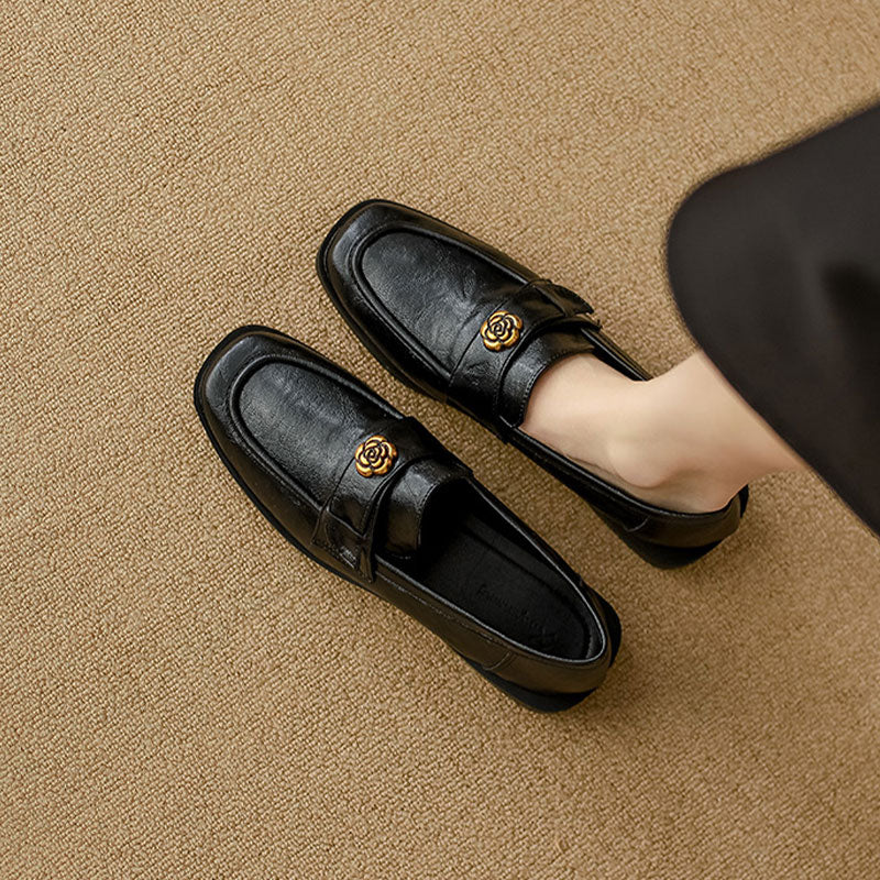 🆕新品上架💖【梨花瑪雅】🎠英倫復古玫瑰金釦樂福豆豆平底皮鞋(2色)尺寸齊全🤞寵愛自己