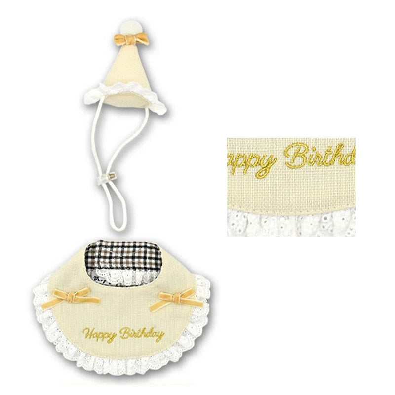 🎌新品上架【梨花娘總代理】日本品牌Solgra ｜🎂Happy Birthday 生日蕾絲圍兜帽子組｜貓狗適用