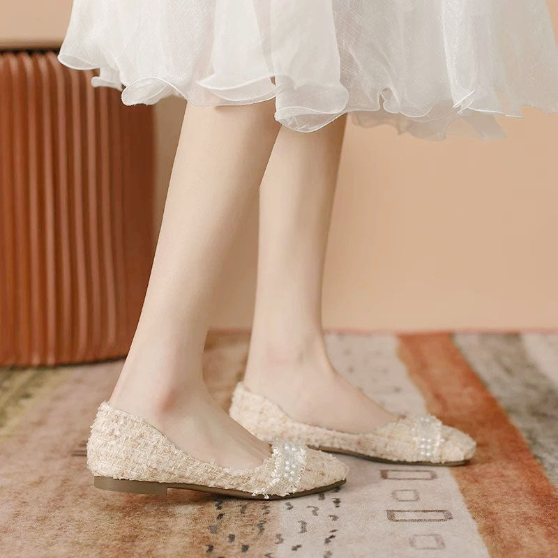 🆕新品上架💖【梨花瑪雅】🧚仙女法式溫柔氣質方頭蕾絲柔軟平底鞋(34~40)🥿