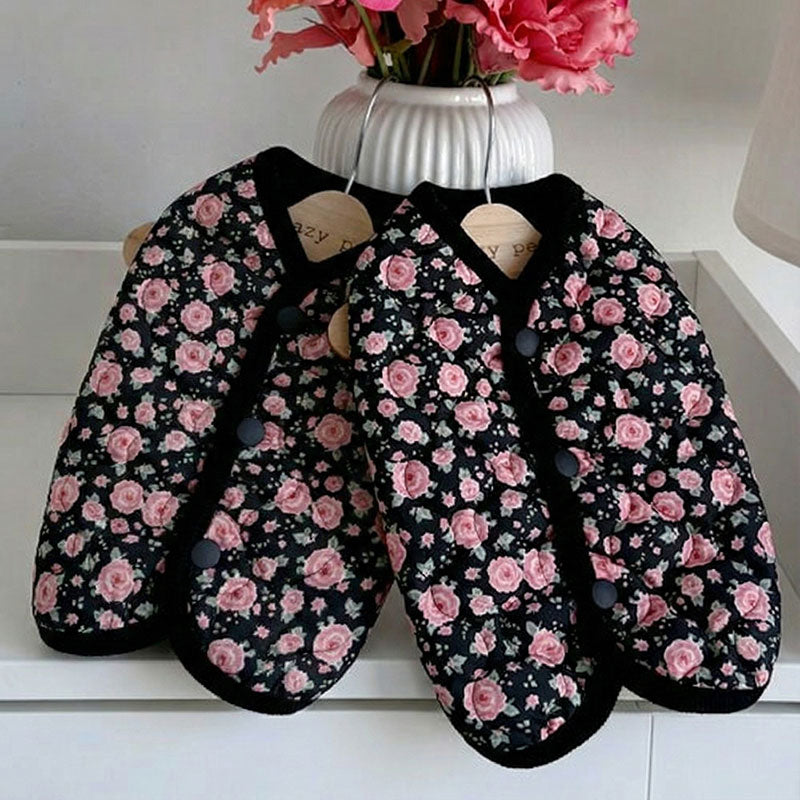 💜新品上架【梨花娘】✈️南大門復古風韓星也瘋狂1980年代爆紅玫瑰小碎花鋪棉背心寵物服飾(兩色)