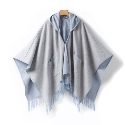 🆕新品上架💖【梨花瑪雅】秋冬新款🐏高級100%羊羔毛雙面斗篷連帽披肩外套(兩色)