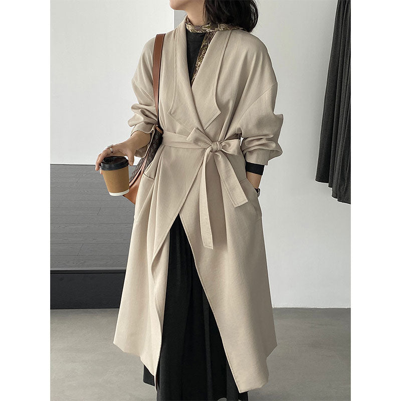 🆕新品上架💖【梨花瑪雅】秋款高級垂墜美感天絲寬鬆慵長板風衣外套(2色)