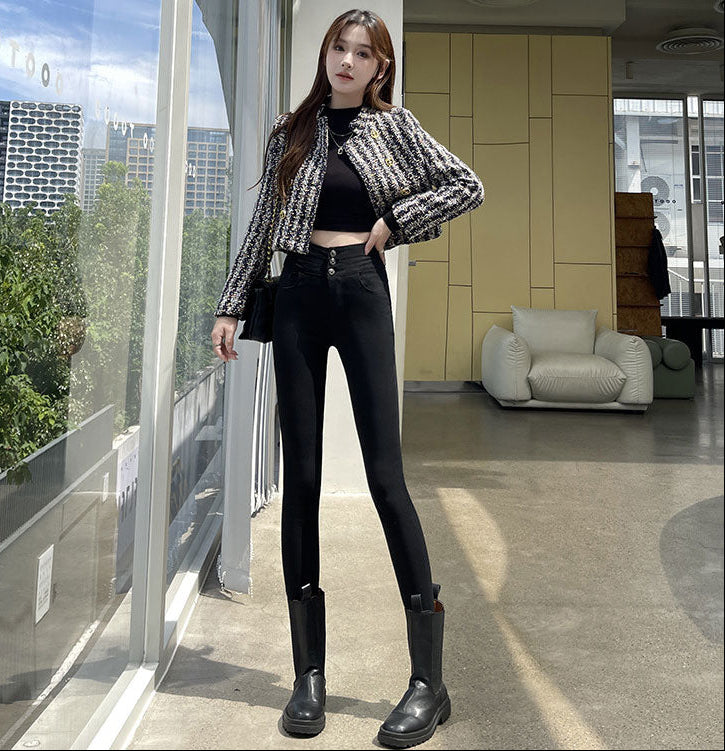 🆕新品上架💖【梨花瑪雅】🔥熱賣款超彈力緊身顯瘦高腰鉛筆腿三排釦窄管褲