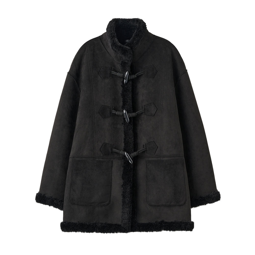 💜新品上架【梨花娘】韓國品牌GENERAL IDEA軟萌牛角扣俐落麂皮風雙面穿仿羊羔絨大衣(兩色)