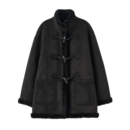 💜新品上架【梨花娘】韓國品牌GENERAL IDEA軟萌牛角扣俐落麂皮風雙面穿仿羊羔絨大衣(兩色)