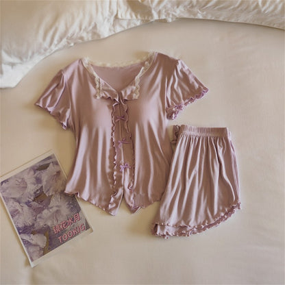 新品上架💕【LIHUA MAYA】採購推薦莫代爾固定胸墊舒柔短袖睡衣家居服套裝(4色)