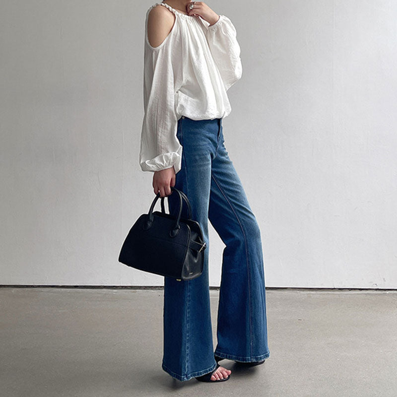 🆕新品上架【梨花瑪雅】追加款高腰修身顯瘦提臀車線微喇叭牛仔長褲(S~L)