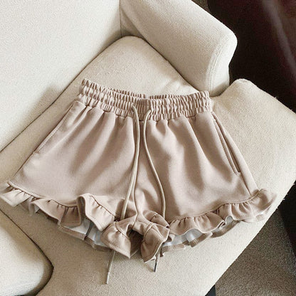 🆕新品上架💖【梨花瑪雅】木耳邊棉質休閒高腰運動寬襬短褲(3色)