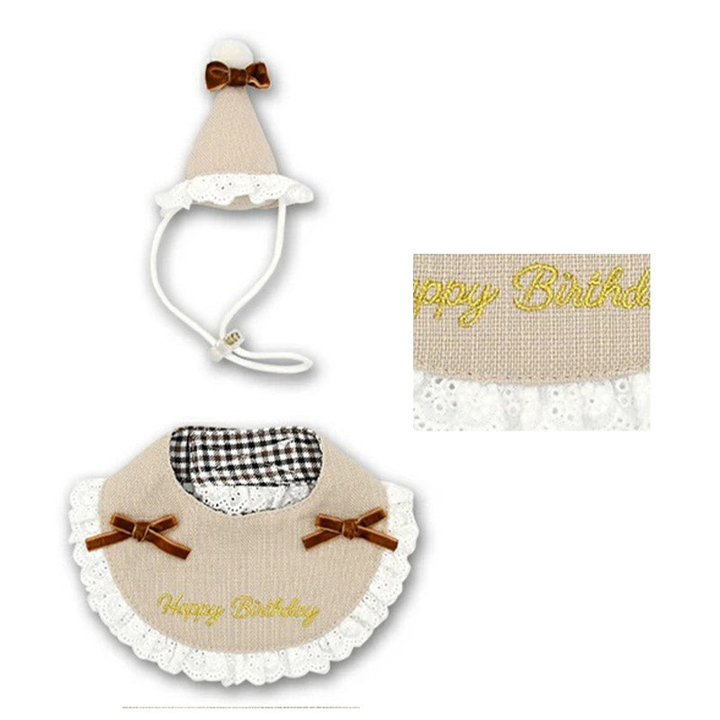 🎌新品上架【梨花娘總代理】日本品牌Solgra ｜🎂Happy Birthday 生日蕾絲圍兜帽子組｜貓狗適用