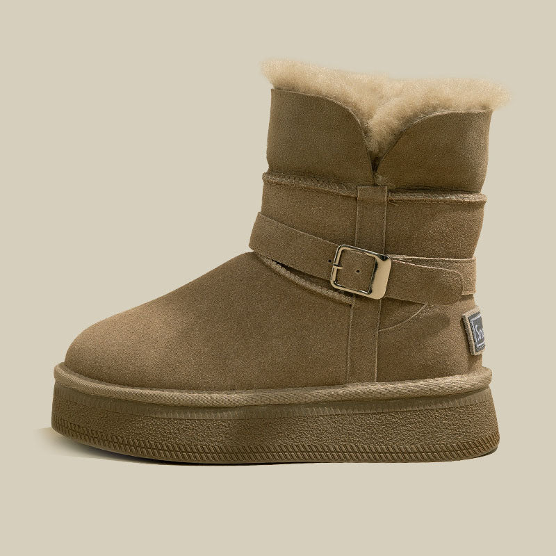 🆕新品上架【梨花瑪雅】💕厚底內絨側釦環可翻中筒內增高雪靴(3色)