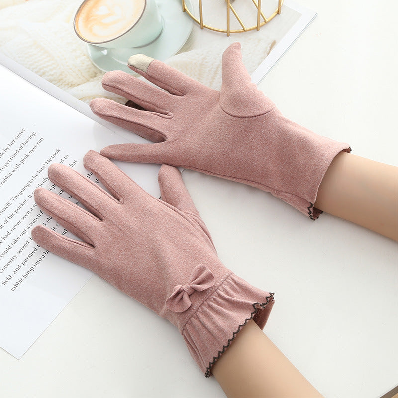 🆕新品上架【梨花瑪雅】🍂秋冬柔軟輕盈防風防滑加厚德絨保暖蝴蝶結手套(5色)👍韓國連線