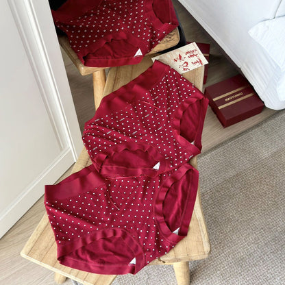 💜新品上架【梨花瑪雅】馬年本命年色高彈莫代爾好運極致包覆安哥拉紅中腰三角褲(三入一組)