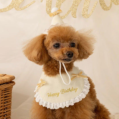🎌新品上架【梨花娘總代理】日本品牌Solgra ｜🎂Happy Birthday 生日蕾絲圍兜帽子組｜貓狗適用