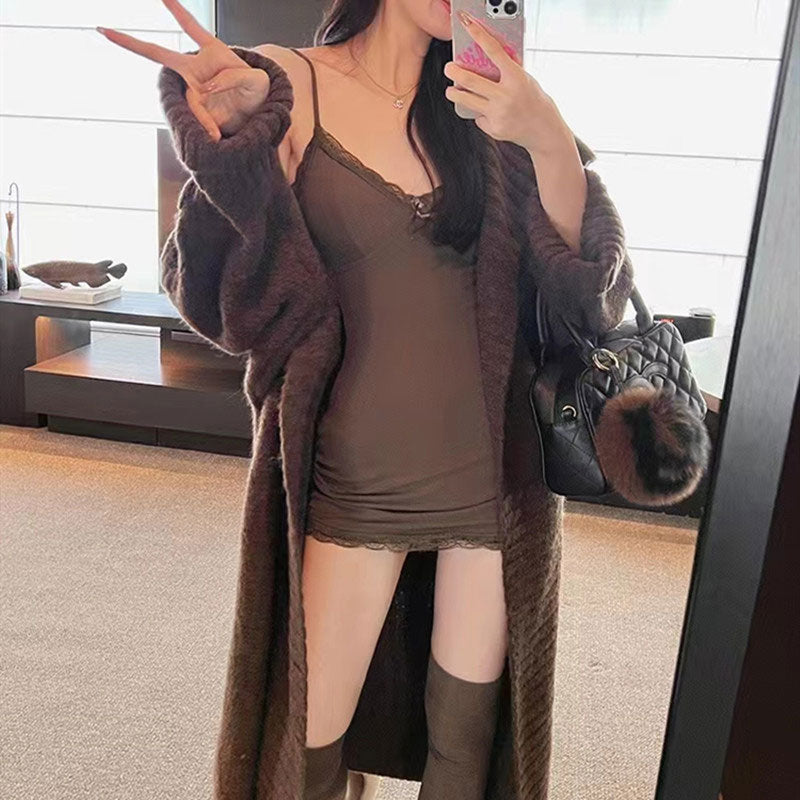 🆕新品上架💖【梨花瑪雅】💖優雅氣質慵懶大翻領長版針織開襟衫外套(5色) 韓國連線🤞