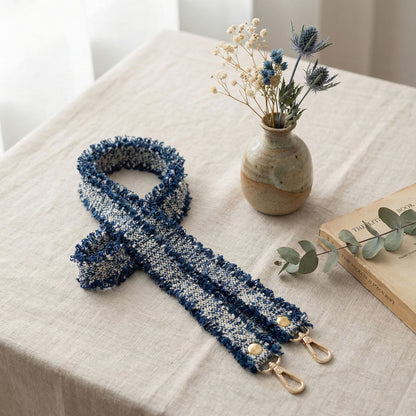 新品上架【梨花瑪雅】💖法式精緻寬版毛線小香風編織粗花呢流蘇邊背帶💕