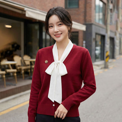 💜新品上架【梨花瑪雅】法式氣質 V 領蝴蝶結綁帶顯白名媛風修身顯瘦針織衫(兩色)