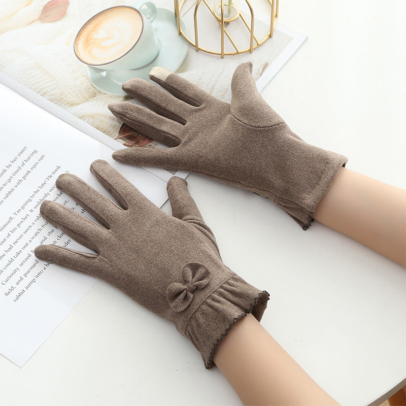 🆕新品上架【梨花瑪雅】🍂秋冬柔軟輕盈防風防滑加厚德絨保暖蝴蝶結手套(5色)👍韓國連線